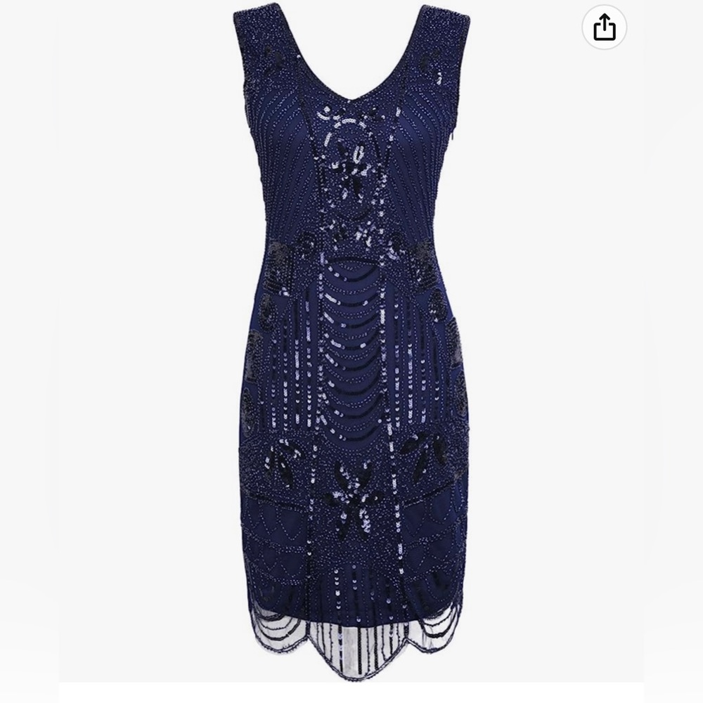 Women's 1920s  Gatsby Sequin Scalloped Inspired Cocktail Dress 43”bust 44”waist